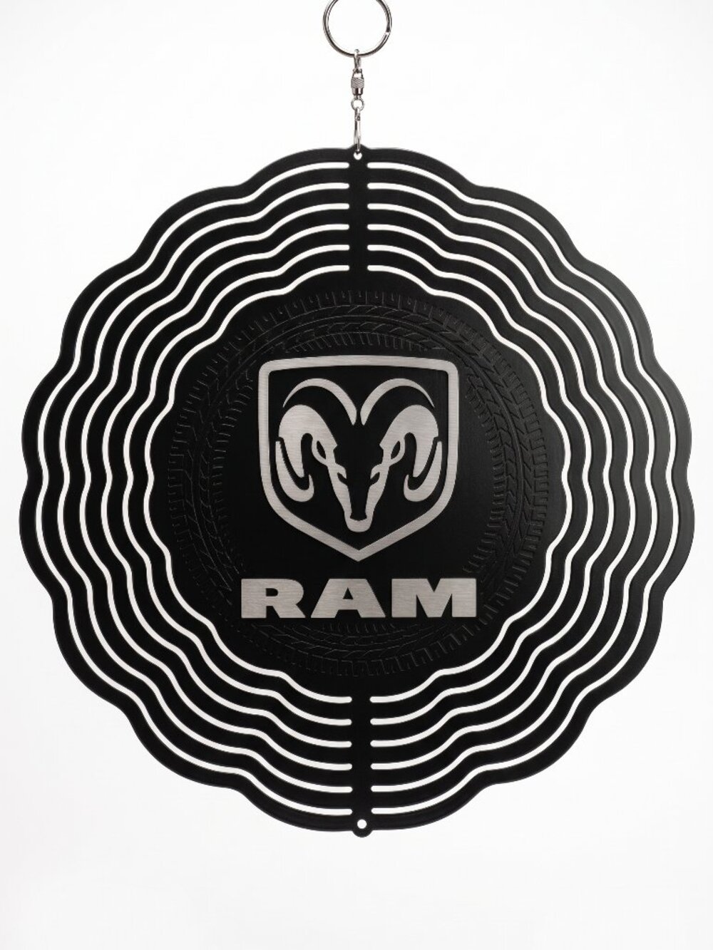 10" Dodge RAM Truck Logo Metal Kinetic Wind Spinner - Hanging Yard Decor